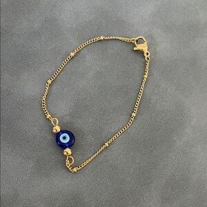 Gold Chain Bracelet with Blue Evil Eye Charm